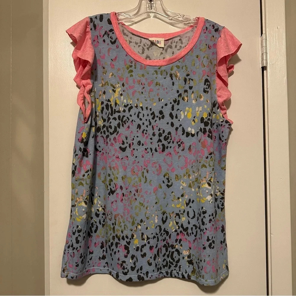 Bibi leopard sleeveless tank top blue and pink size XL